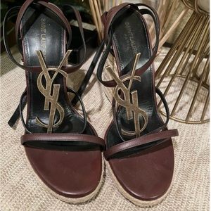 SOLD Ysl Yves Saint Laurent wedges size 39 brown leather